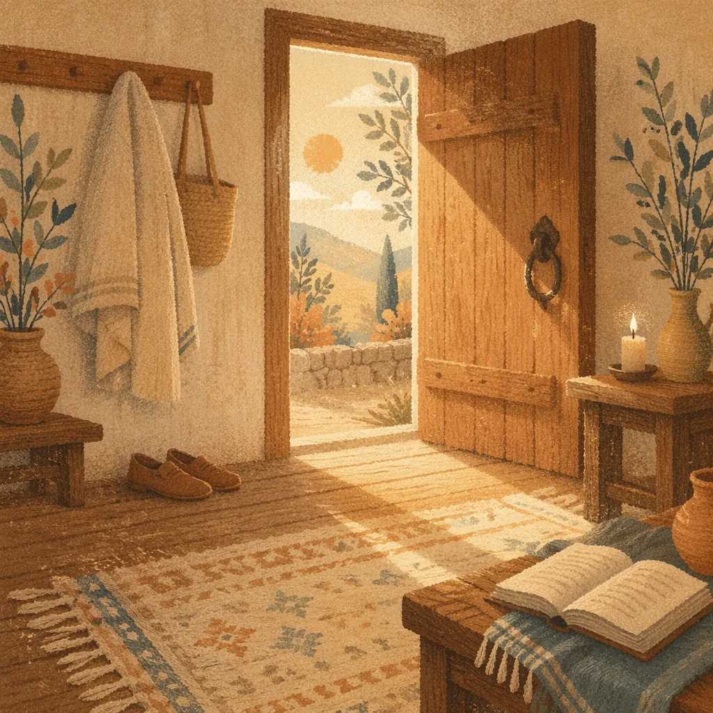 Warm Wooden Doorway with Morning Light