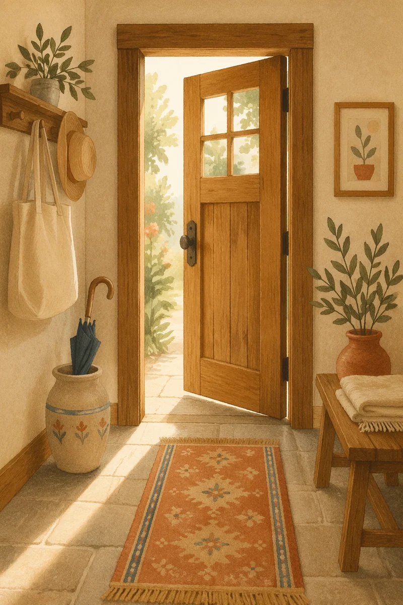 Welcoming Wooden Front Door Interior Entrance