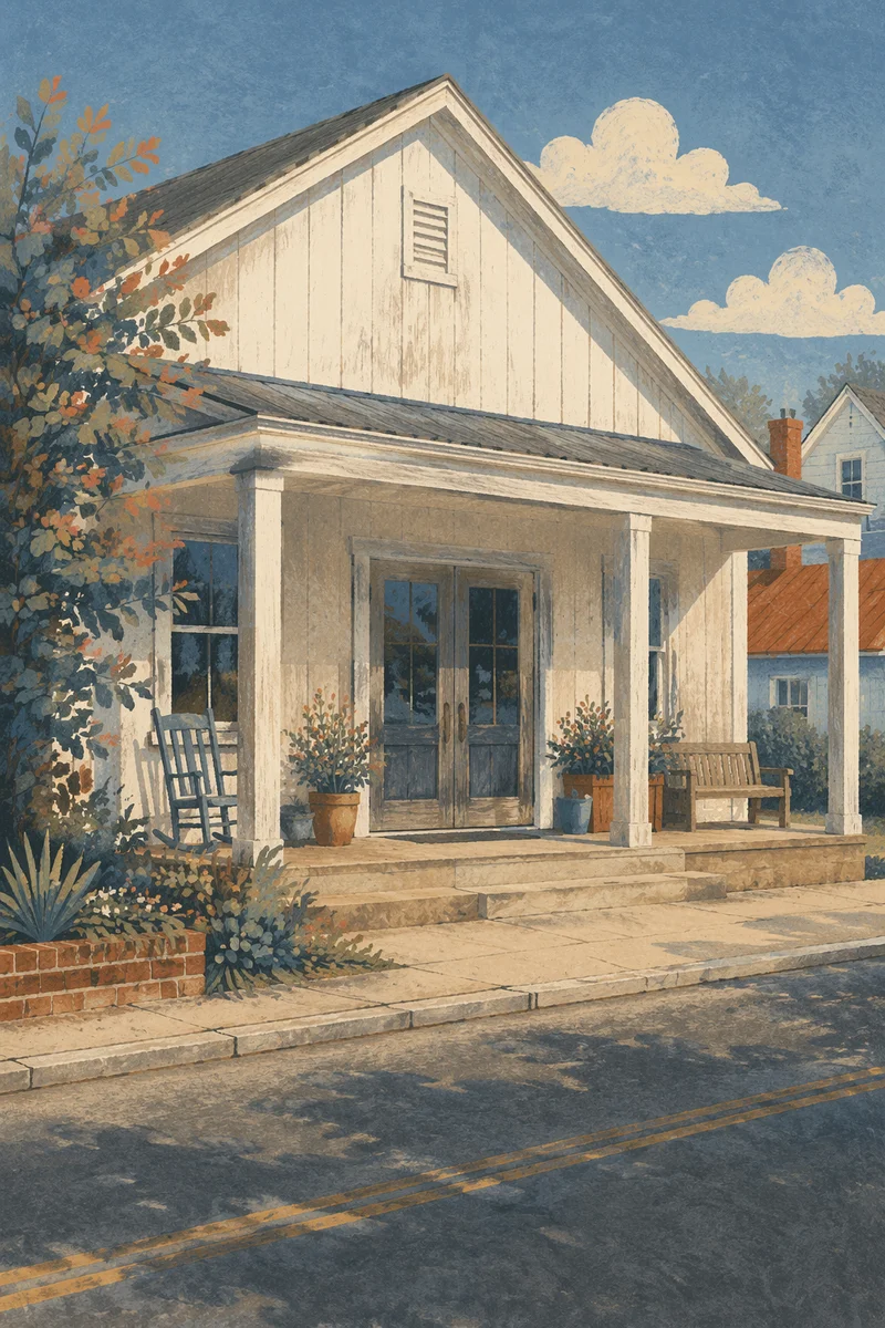 Weathered Wooden House Entrance with Welcoming Porch