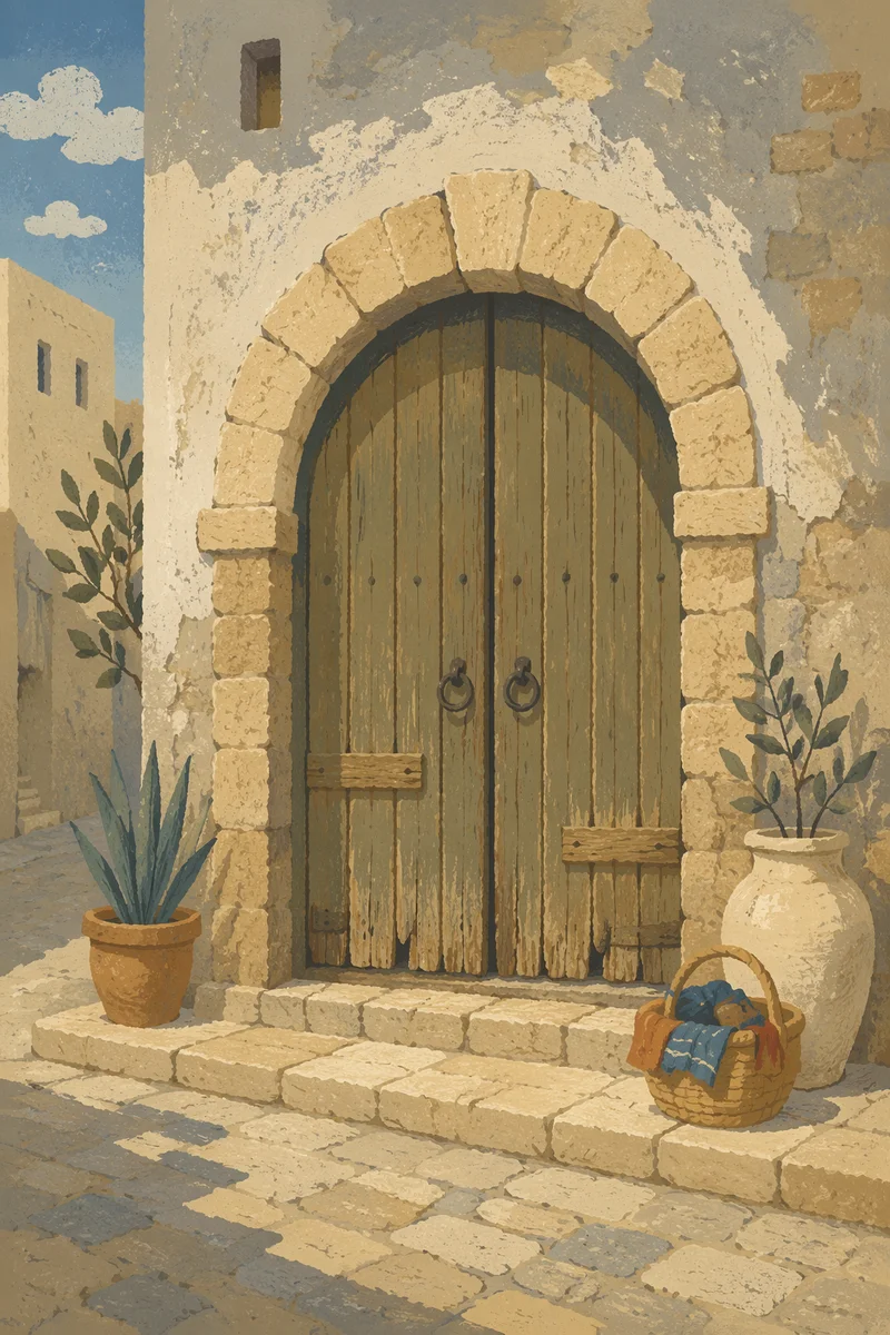 Weathered Wooden Doorway in Historic Stone House