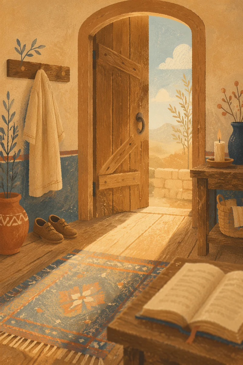 Warm Wooden Doorway in Peaceful Entryway