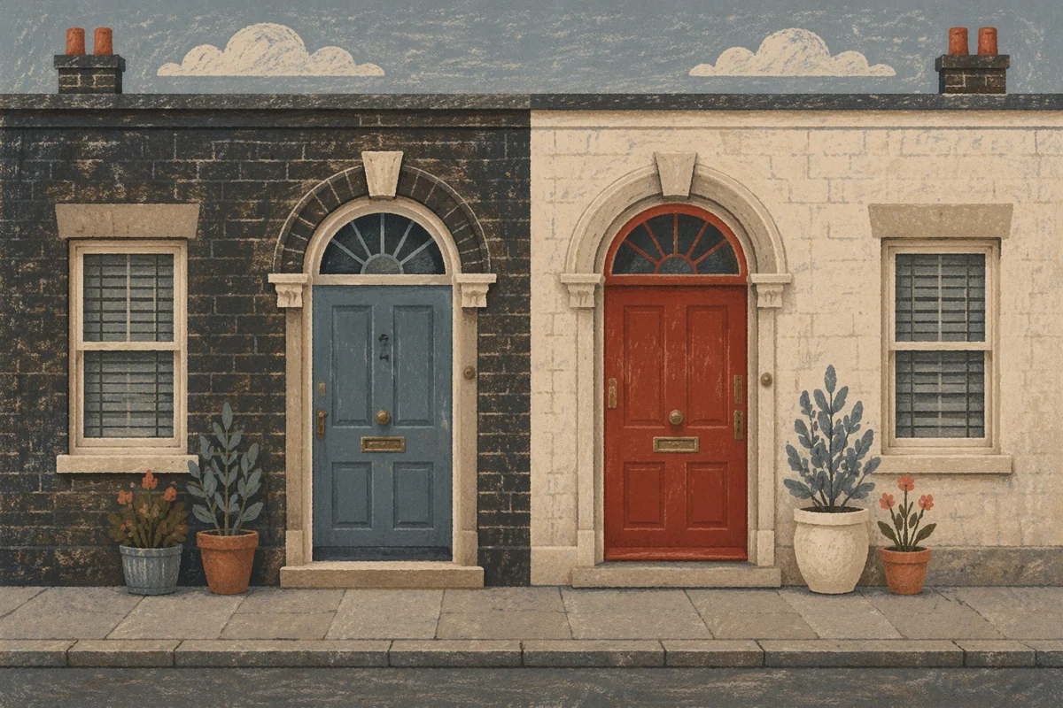 Neighboring Wooden Doors on Quiet Row House