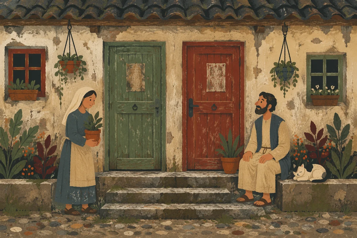 Weathered Painted Doors at Welcoming House Entrance