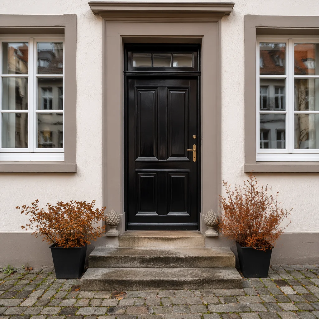 Glossy Black Wooden Front Door Entrance