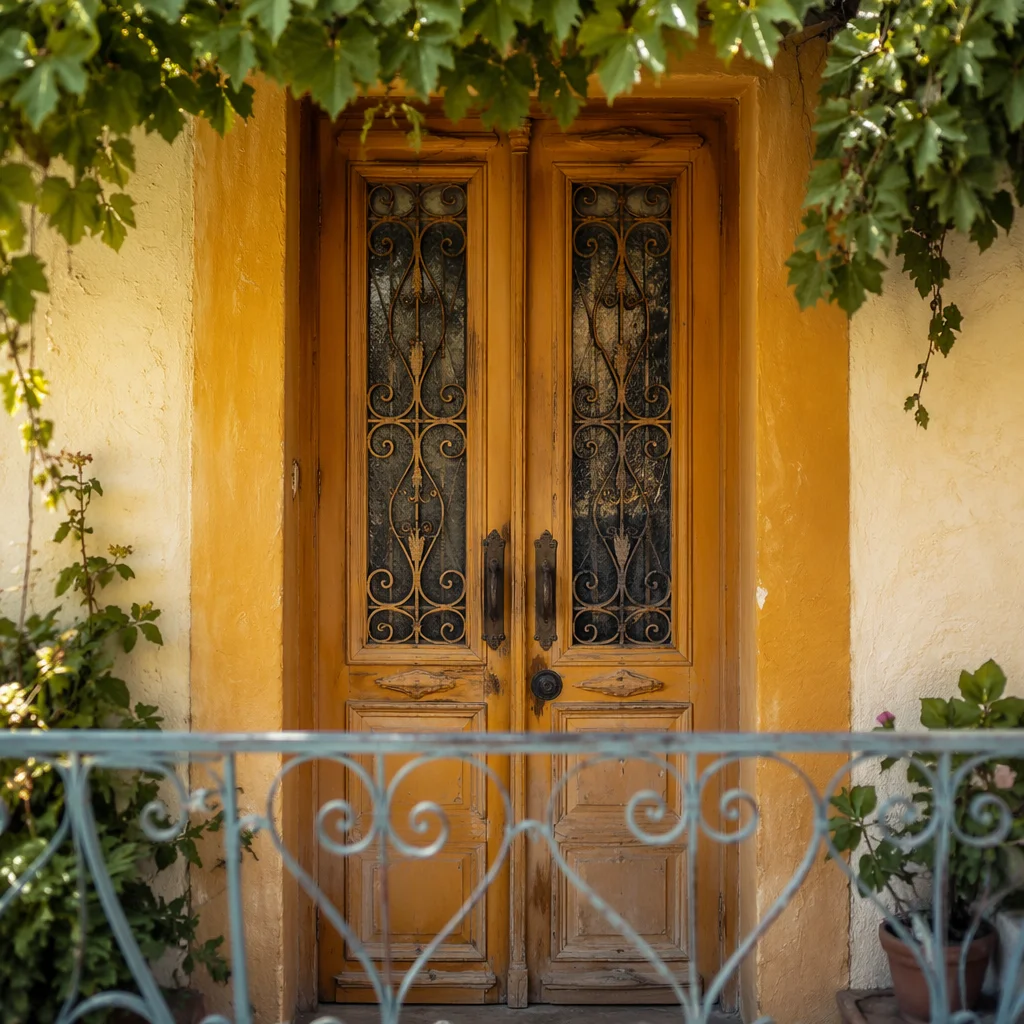 Rustic Wooden Mediterranean Front Entrance