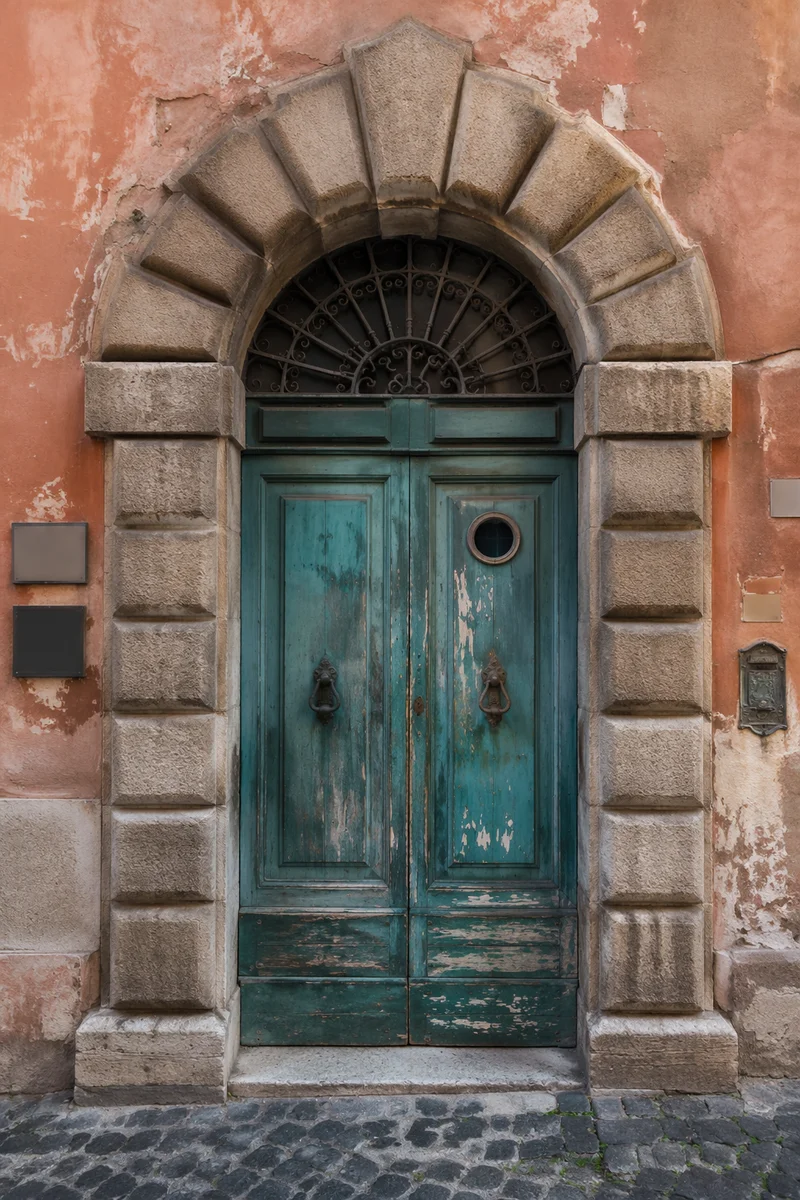 Weathered Teal Doorway on Historic Townhouse