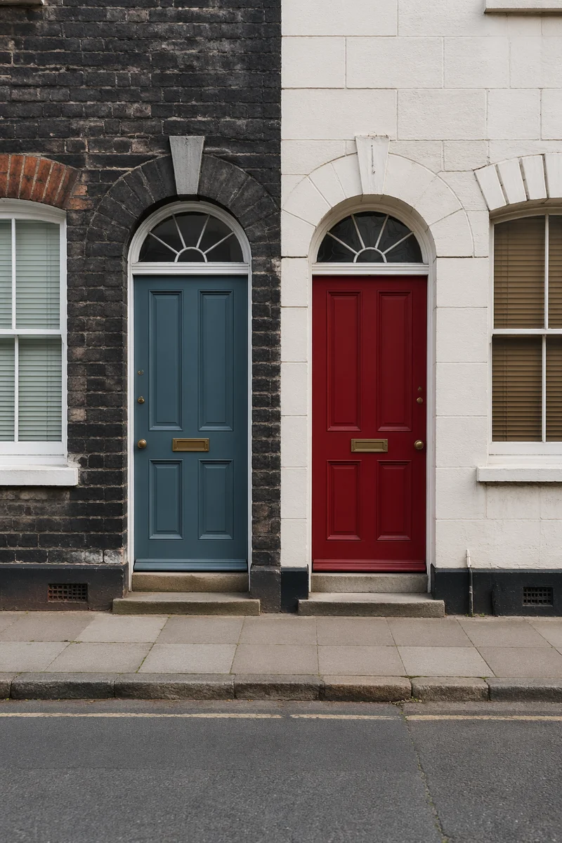 Neighboring Wooden Doors on Quiet Row House