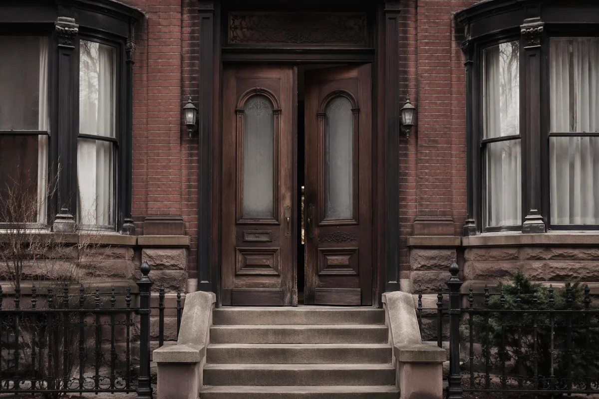 Historic Wooden Townhouse Door Entrance