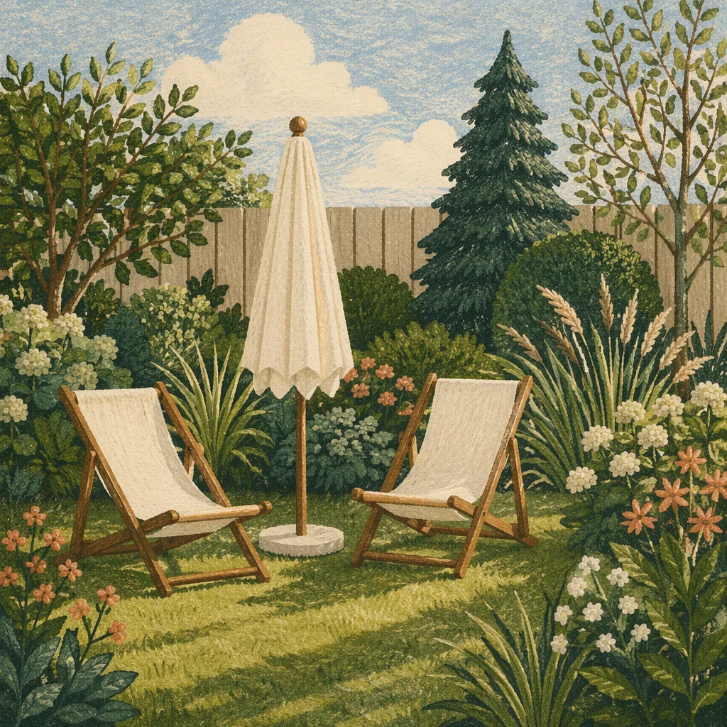 Serene Backyard Garden With Green Lawn