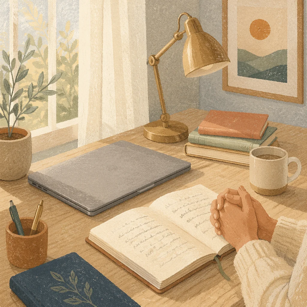 Peaceful Prayerful Home Office Desk Setup