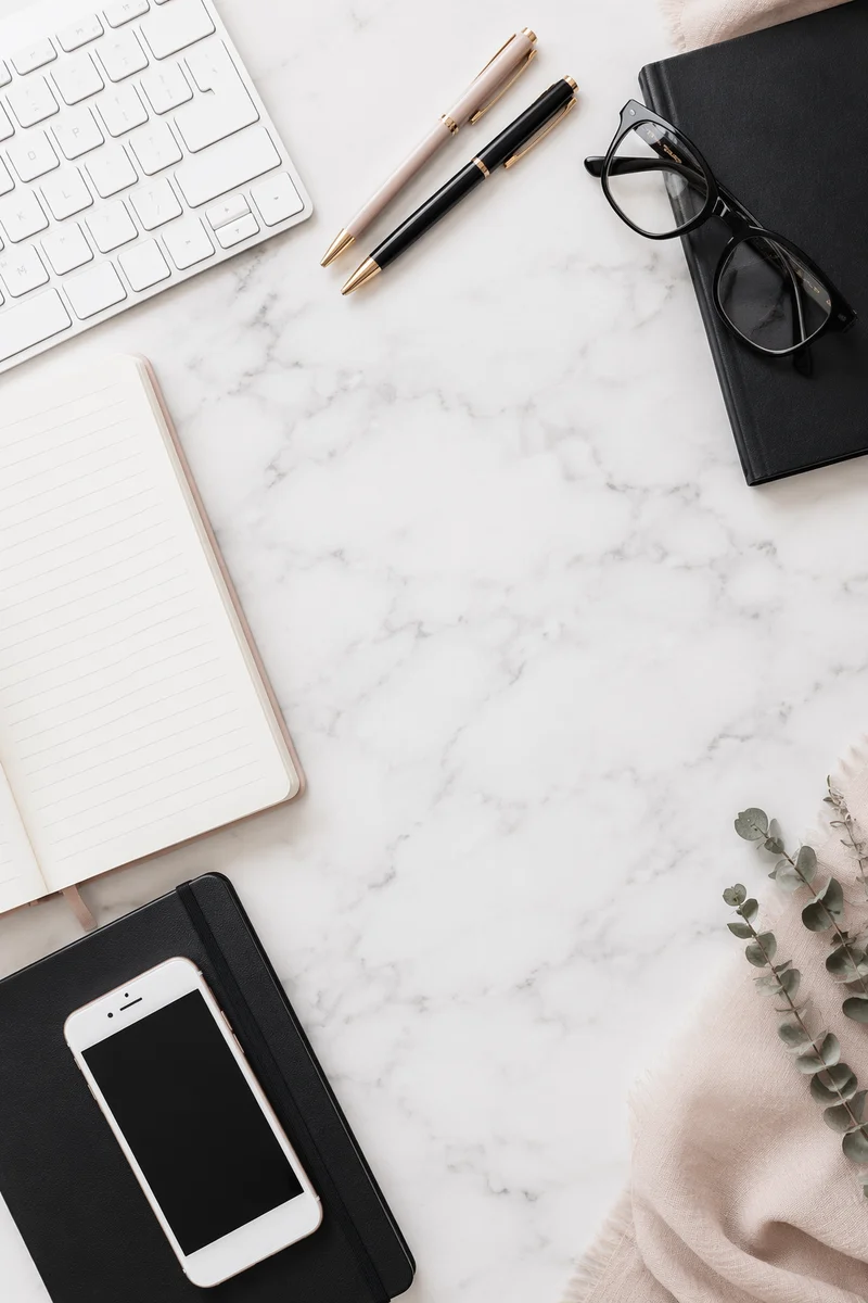 Organized Minimal Home Office Desk Flat Lay