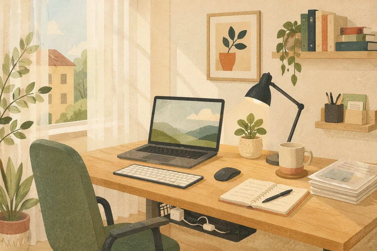 Serene Organized Home Office Desk Corner