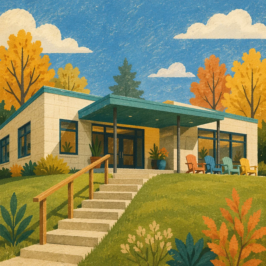 Modern Community House on Autumn Hillside