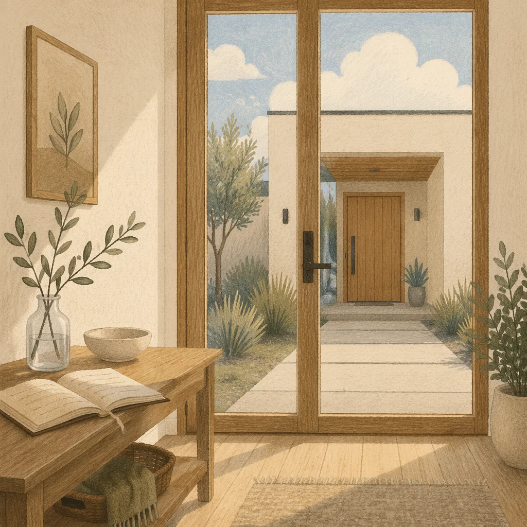 Peaceful Modern Foyer with Front Entrance View