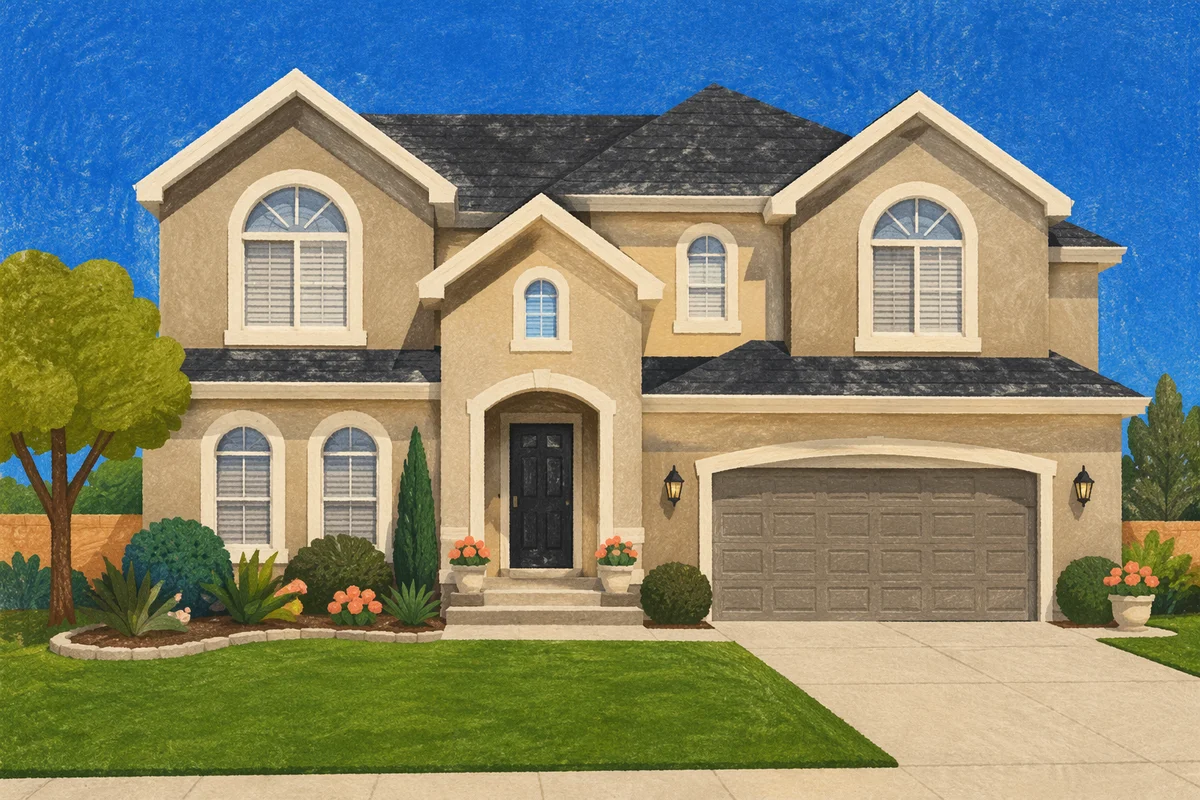 Modern Suburban House Exterior with Green Lawn