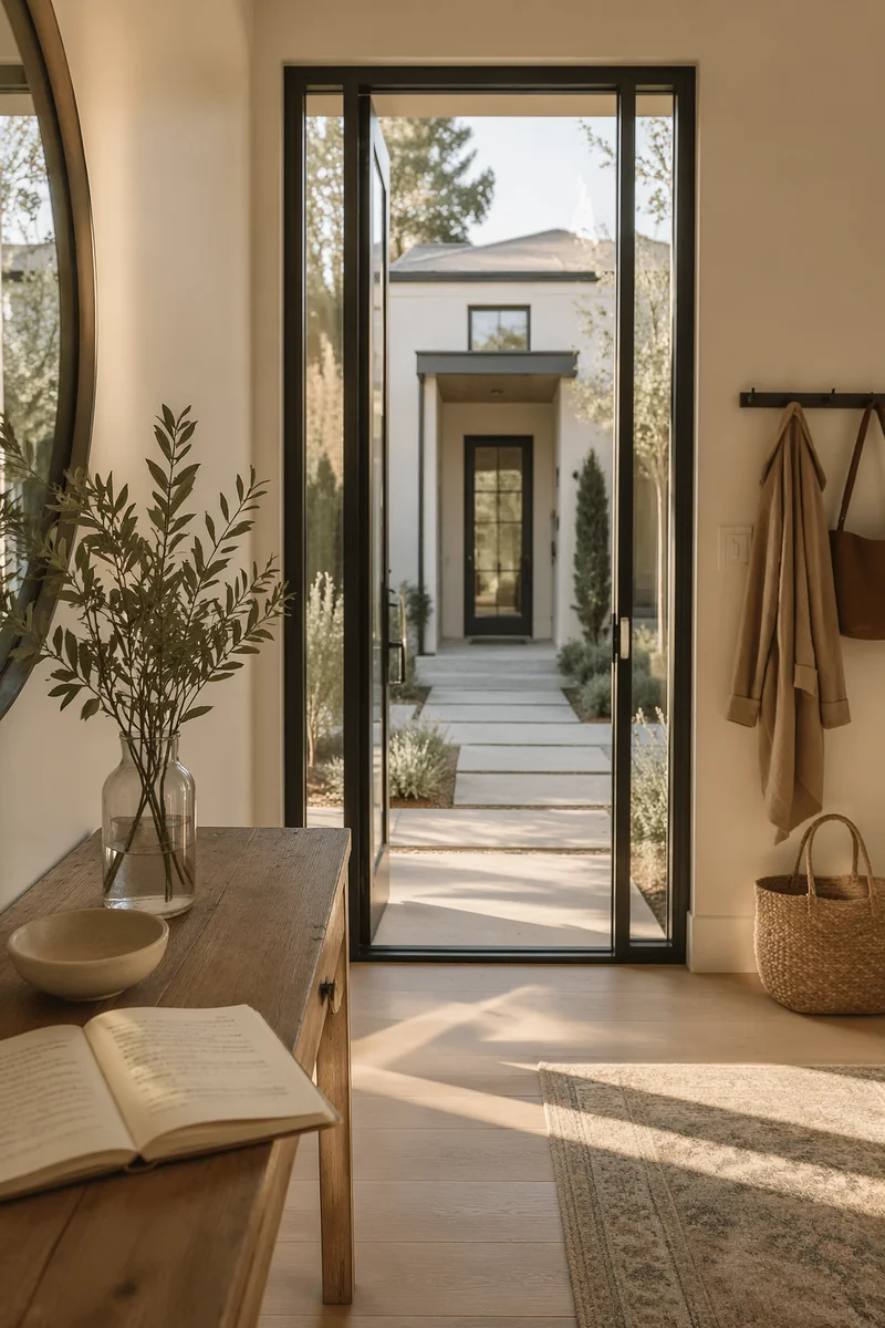 Modern Foyer View Through Glass Front Door