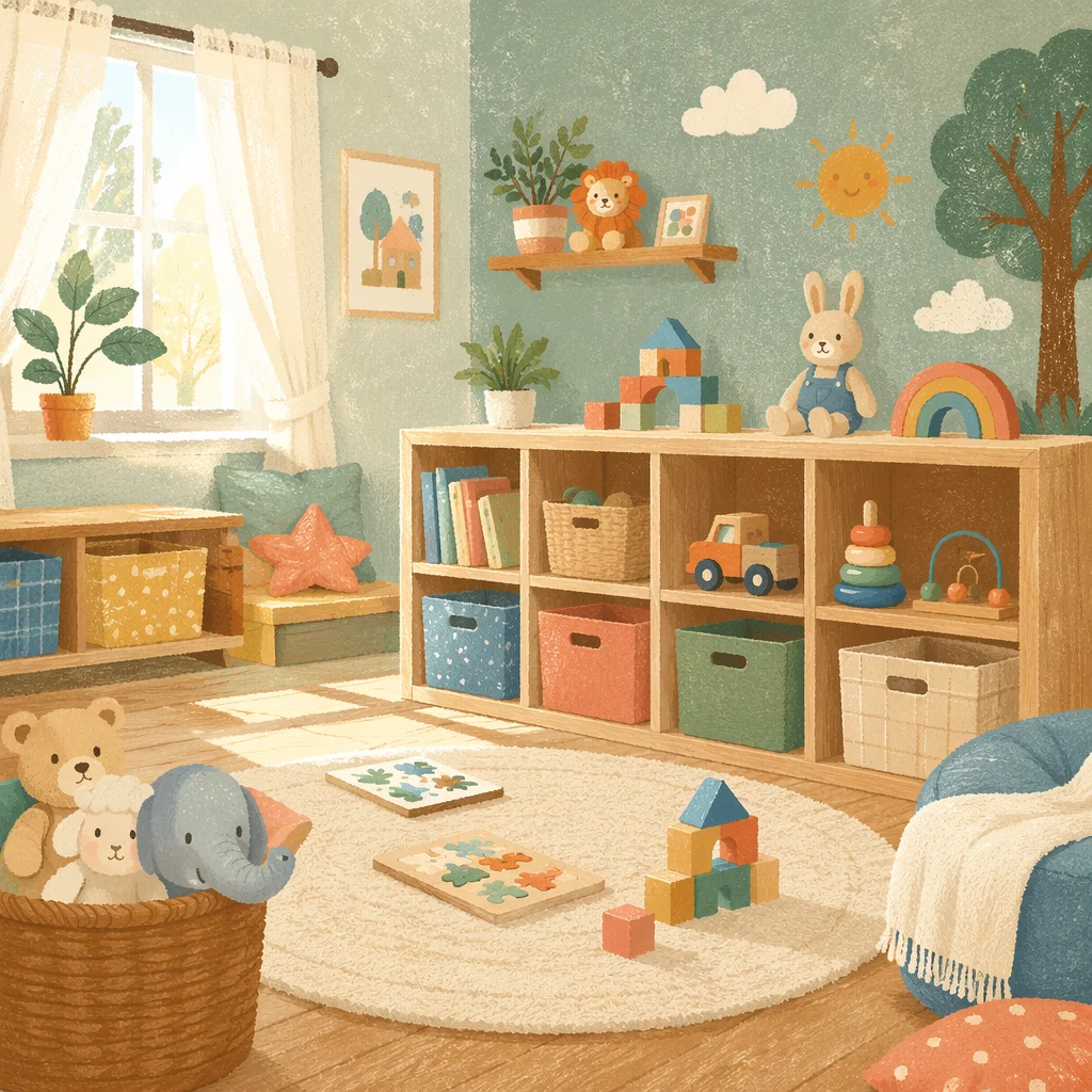 Bright Organized Kids Playroom Interior