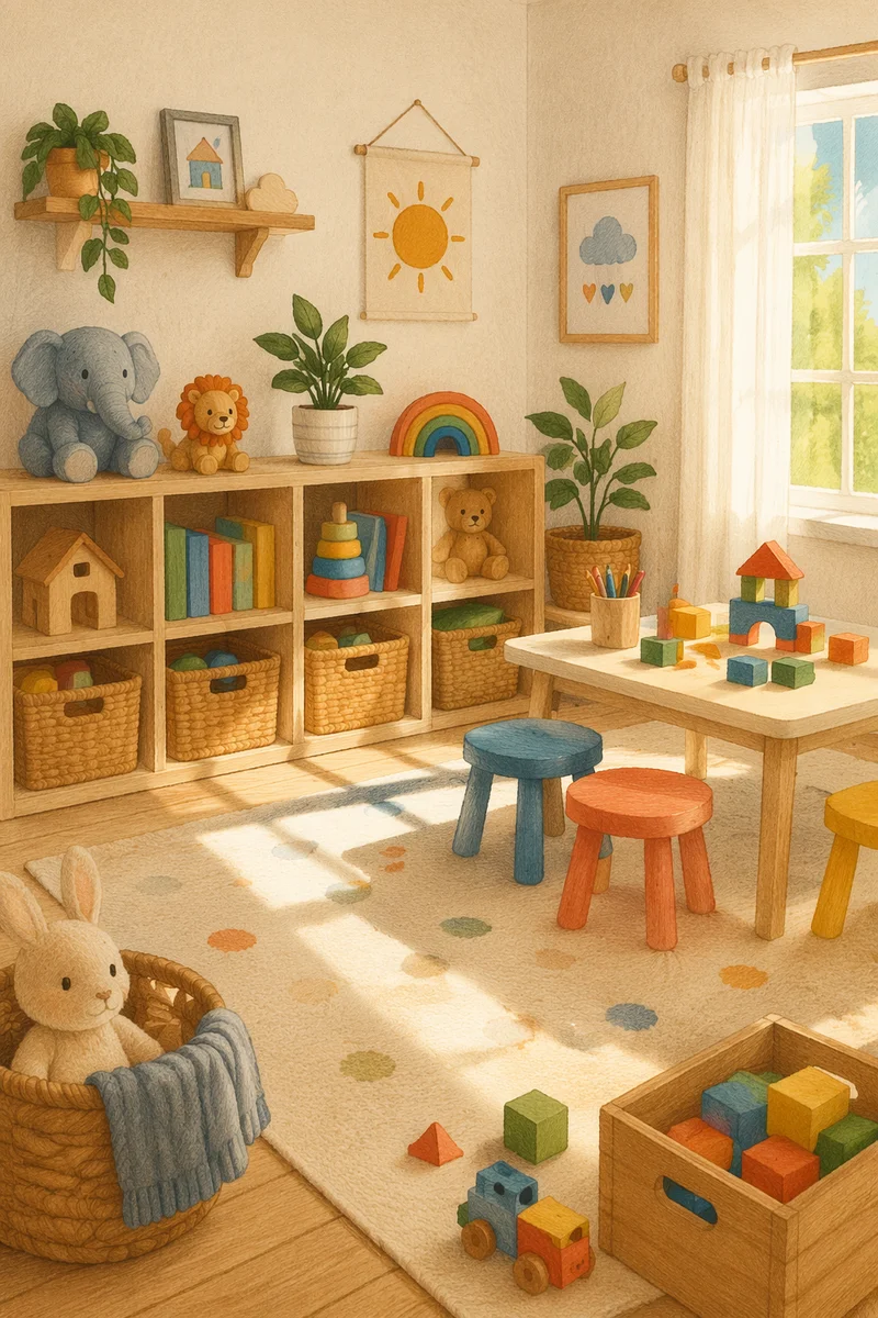 Bright Organized Kids Playroom Interior Scene
