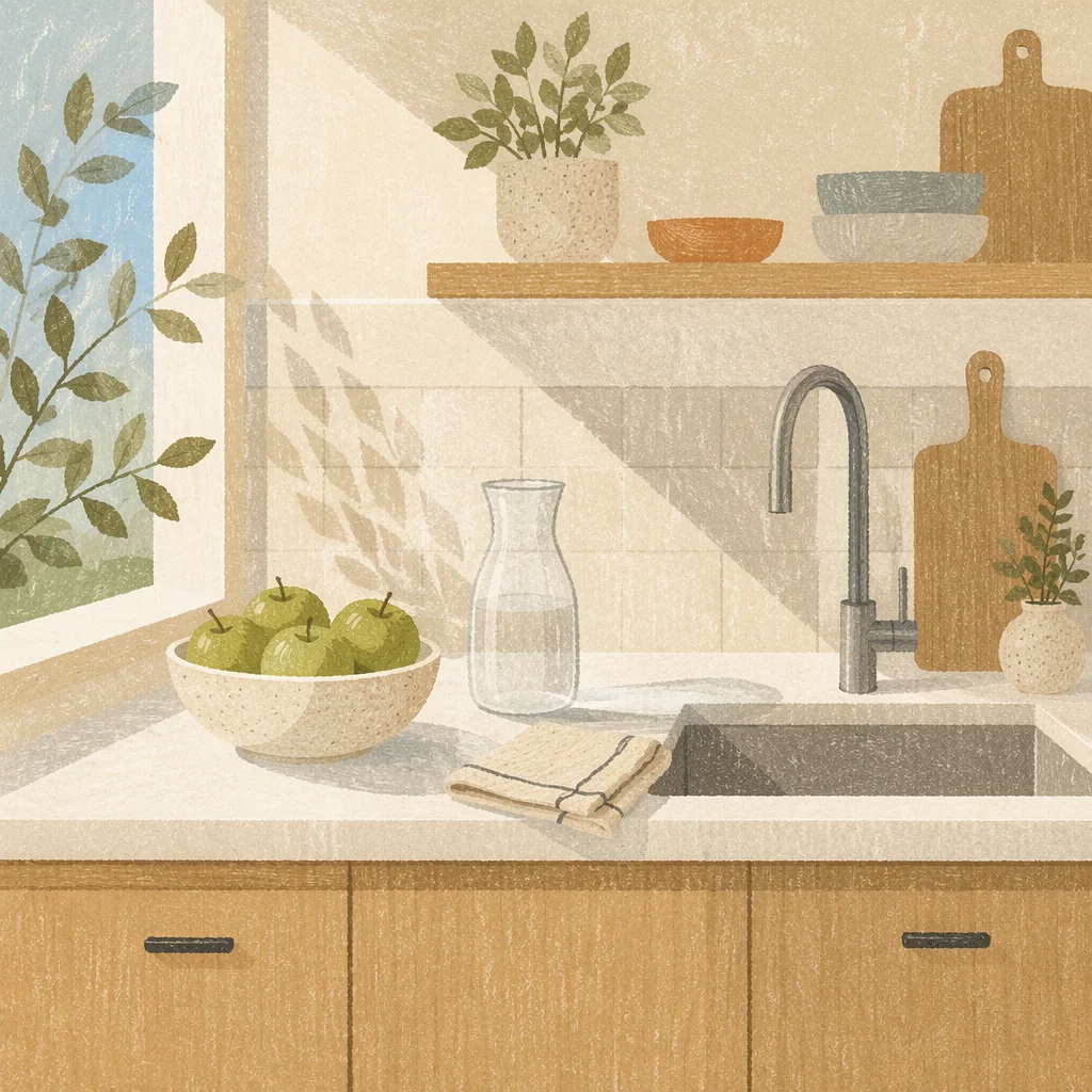 Bright Modern Kitchen Countertop Morning Scene