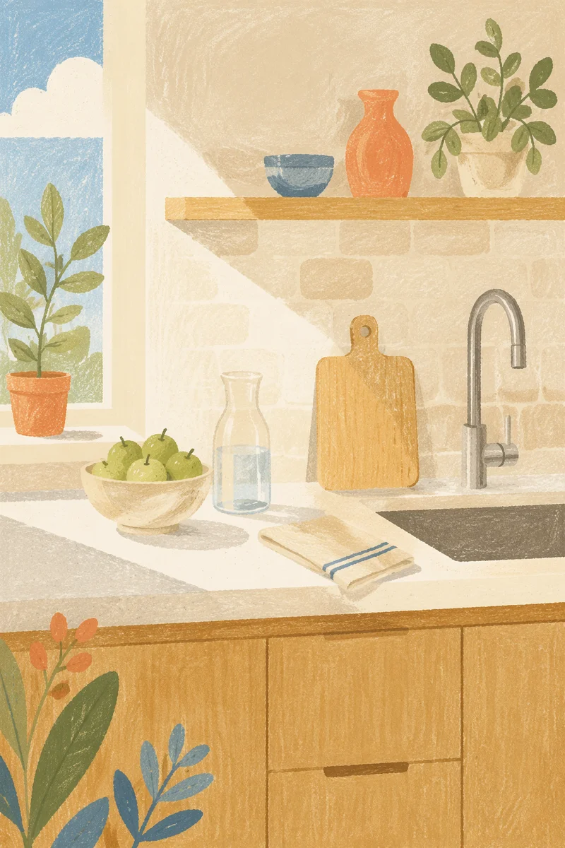 Bright Modern Kitchen Countertop Morning Scene