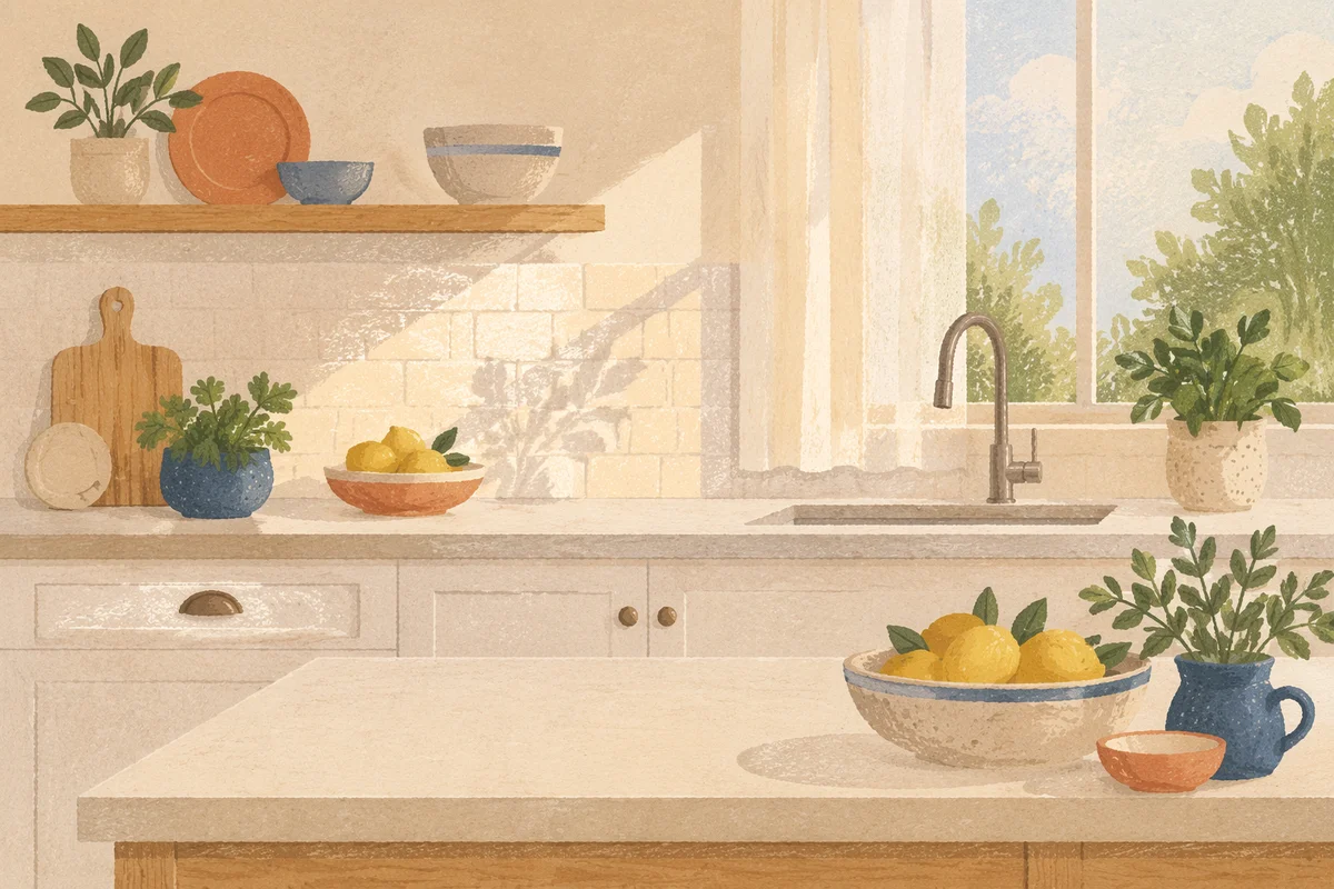 Bright Modern Kitchen Countertop Morning Scene