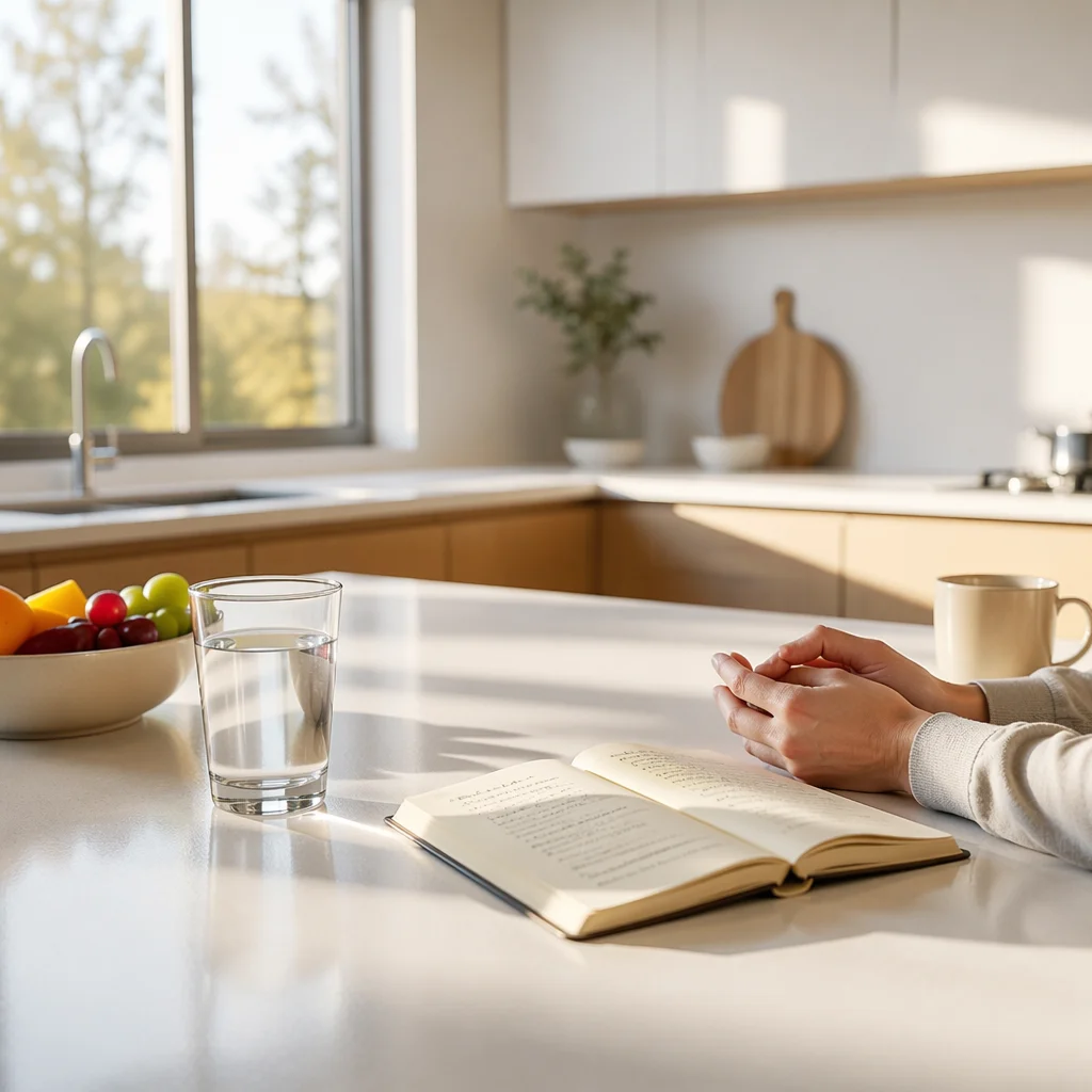 Quiet Morning Devotion on Modern Kitchen Counter