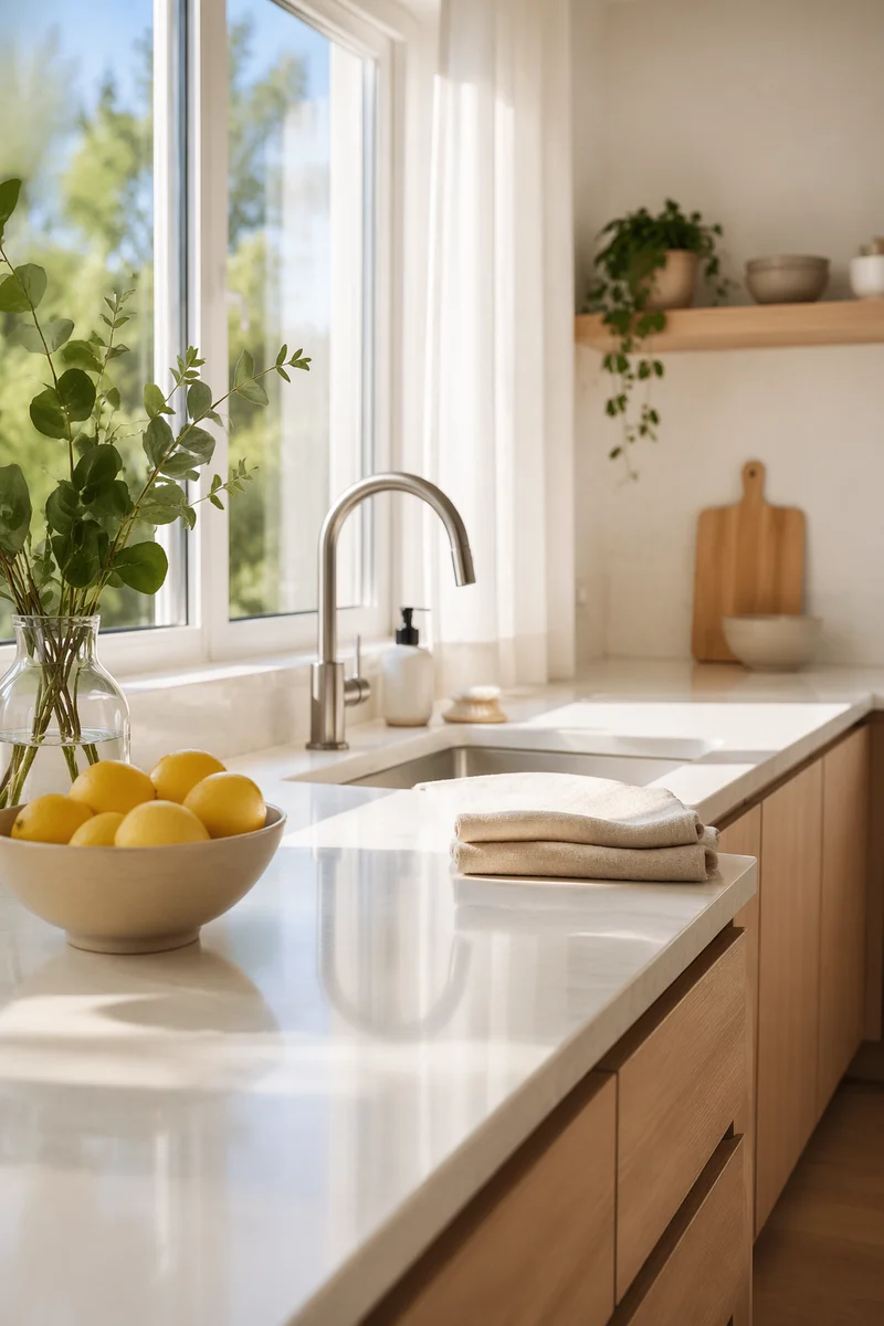 Bright Modern Kitchen Countertop Morning Scene