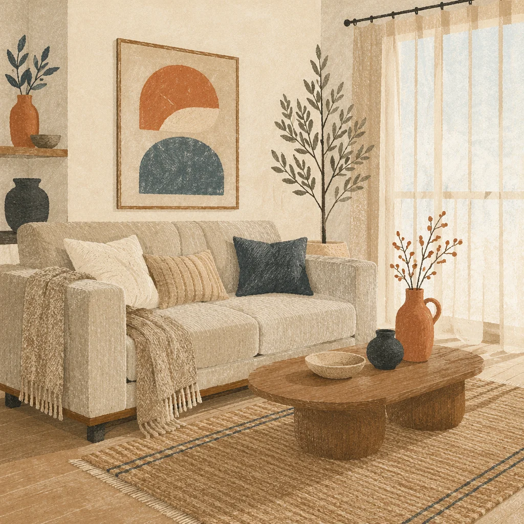 Modern Greige Sofa Living Room Interior