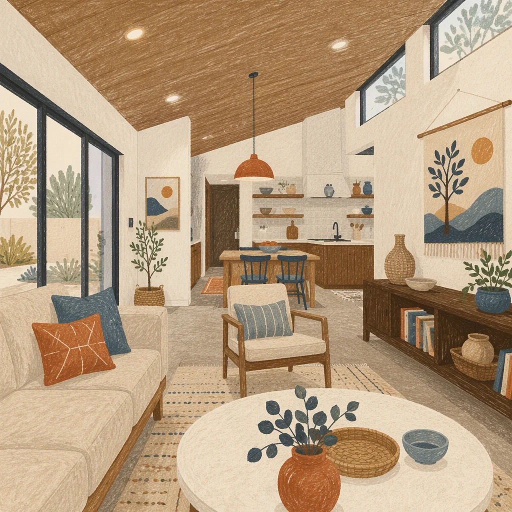 Calm Modern Living Room with Cream Armchairs