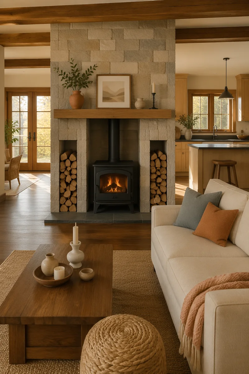 Modern Living Room with Black Wood Stove