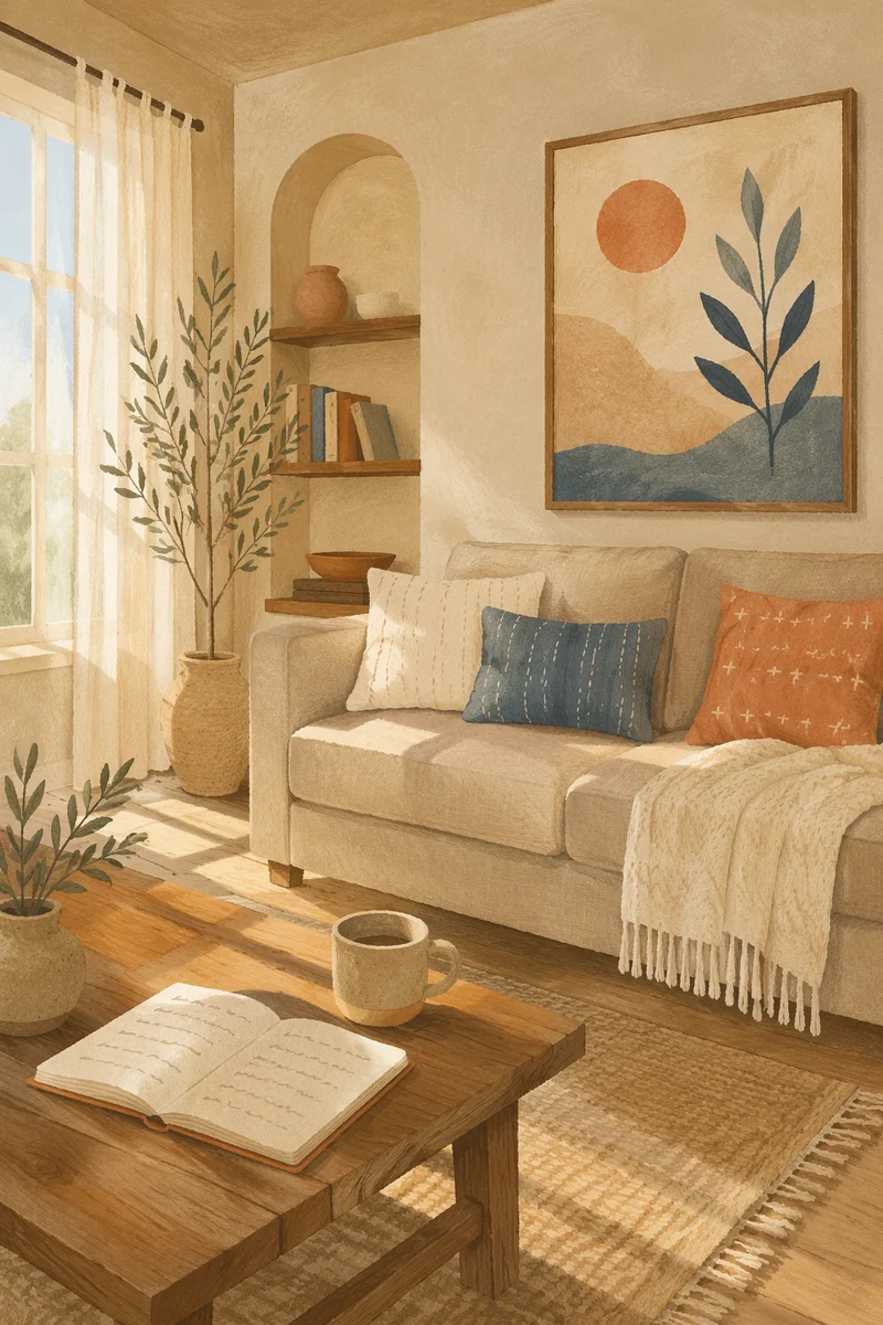 Peaceful Modern Living Room with Linen Sofa