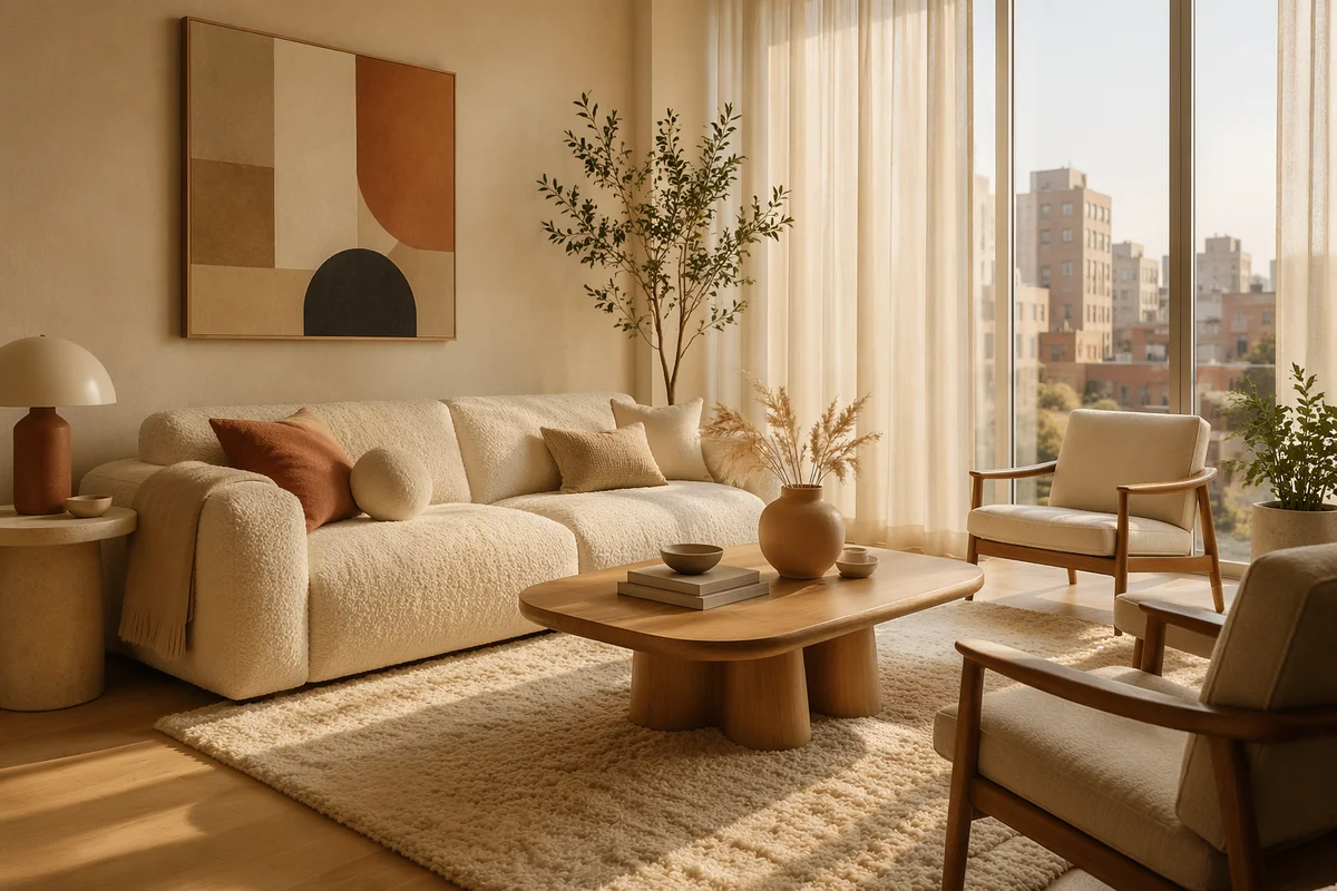 Modern Living Room with Cream Sofa