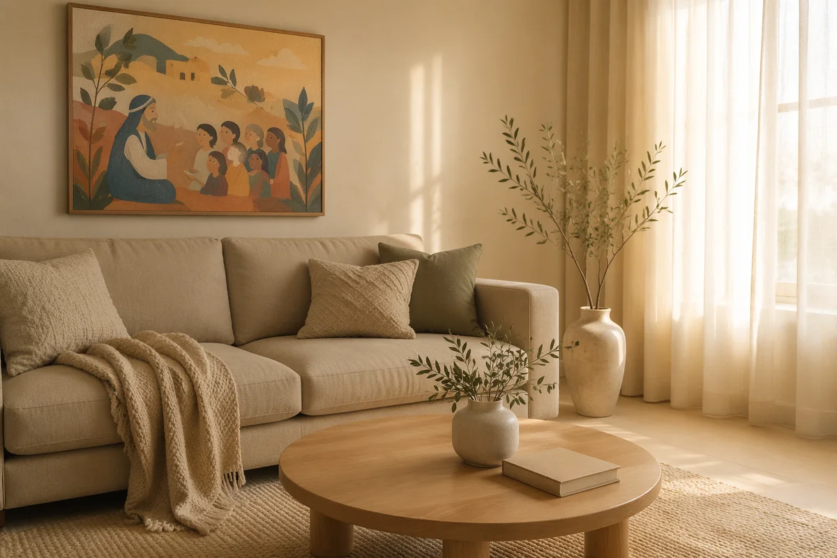 Modern Greige Sofa in Calm Living Room