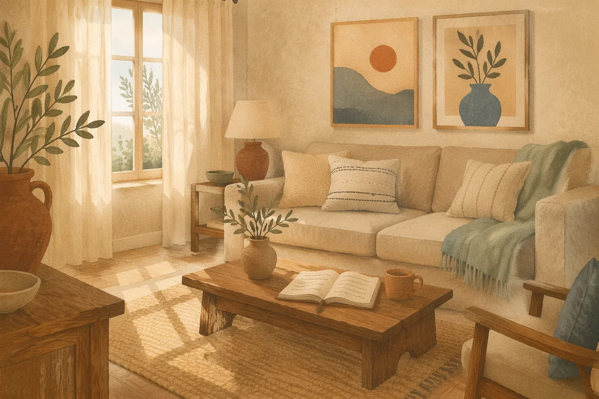 Peaceful Modern Living Room with Linen Sofa