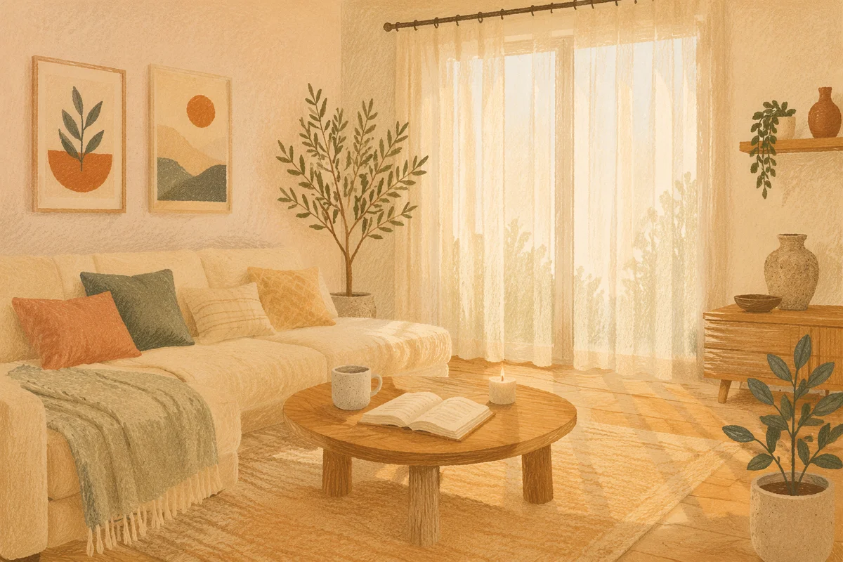 Peaceful Modern Living Room with Cream Sofa