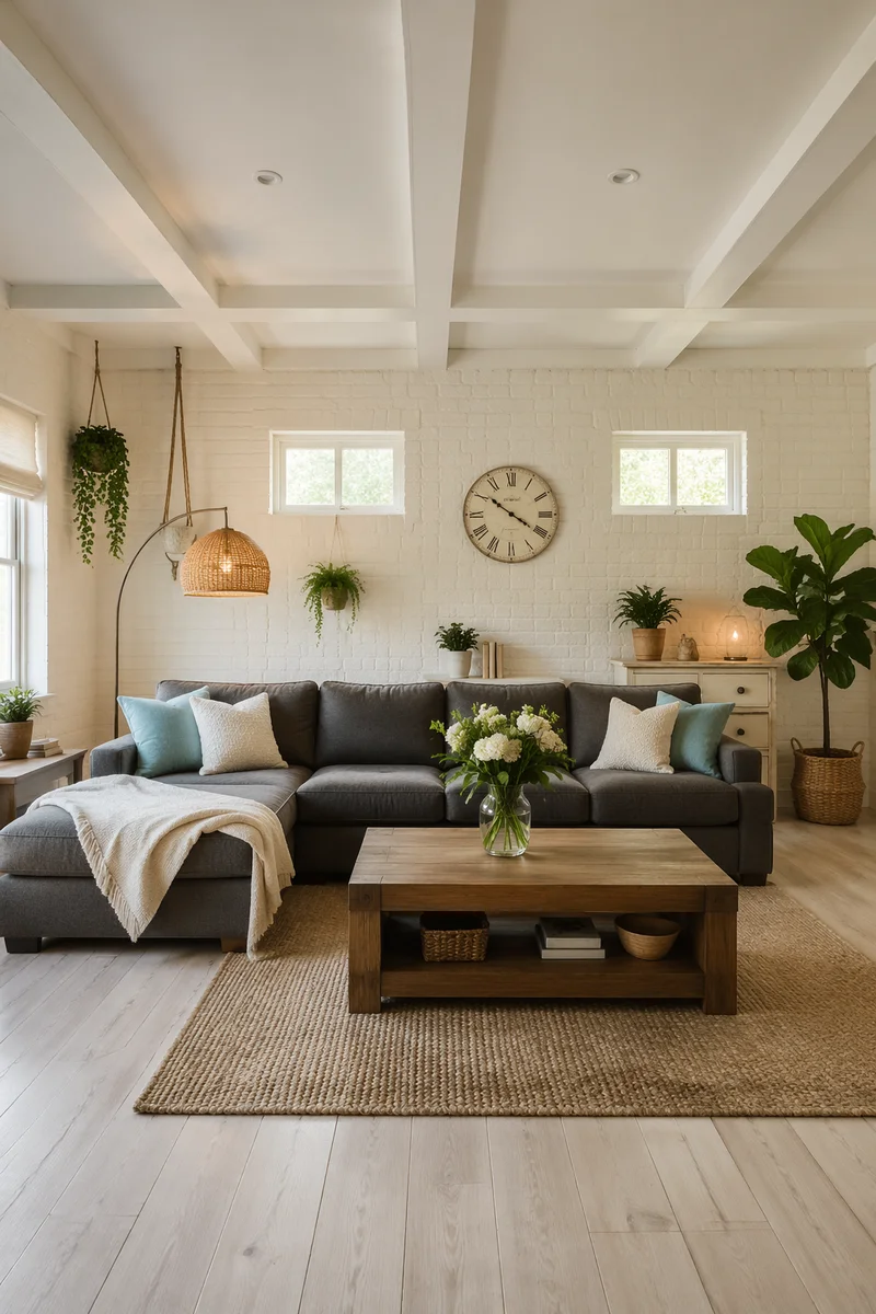 Modern Rustic Living Room with Charcoal Sofa