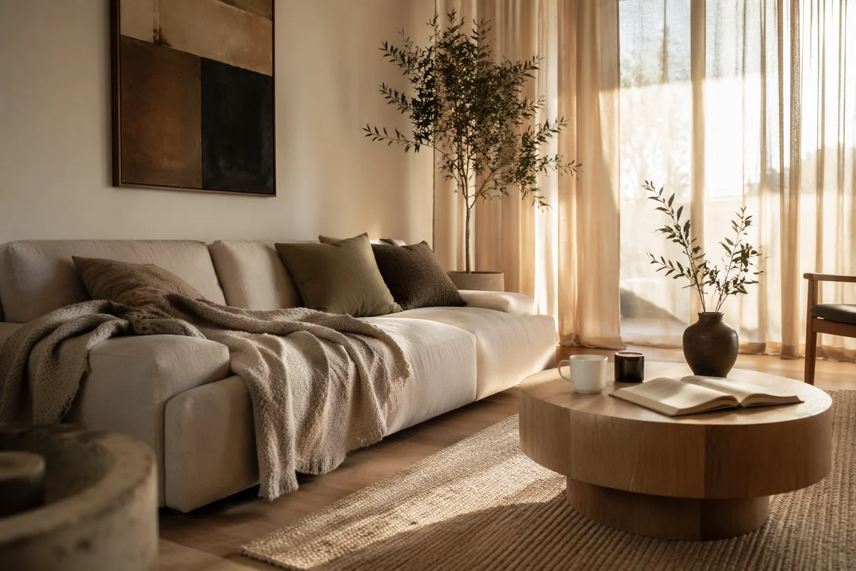 Modern Cream Sofa in Serene Living Room