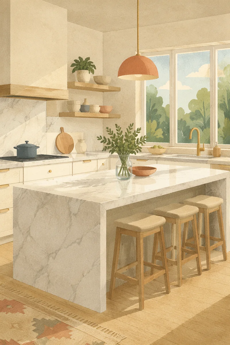 Serene Modern Kitchen With Marble Island