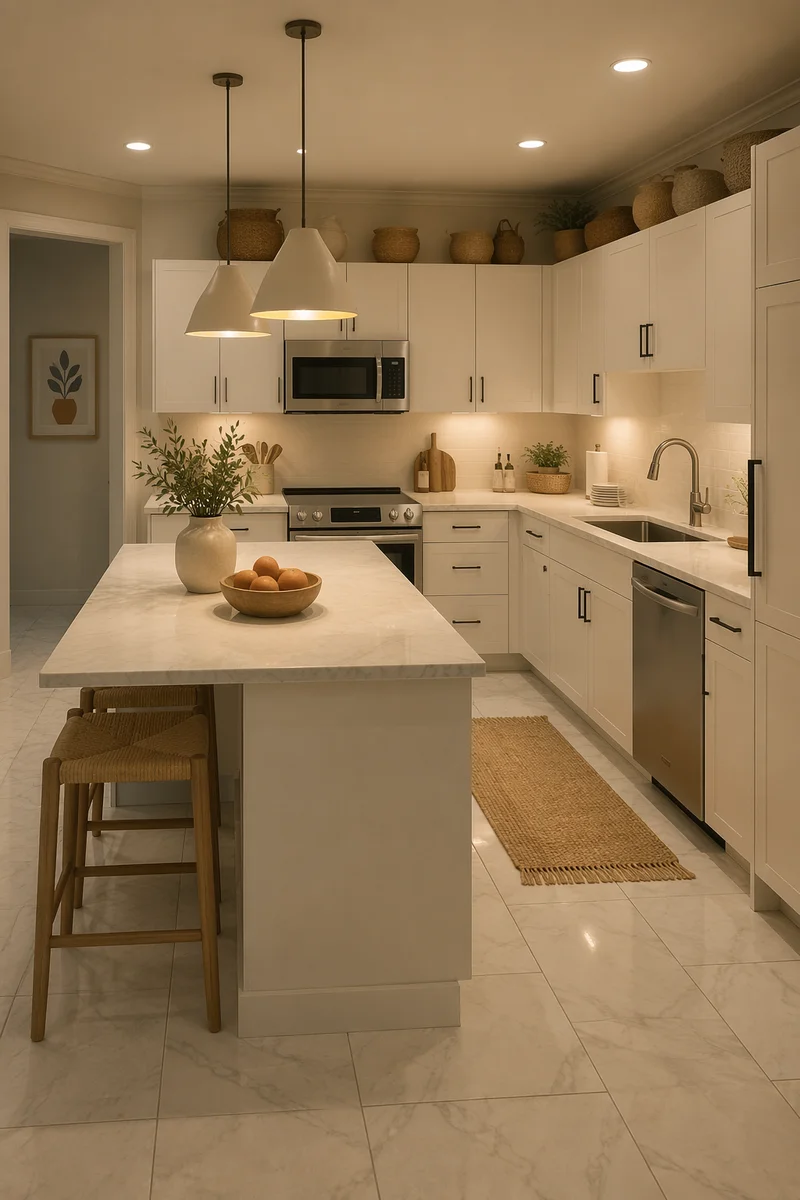 Modern White Marble Kitchen Interior
