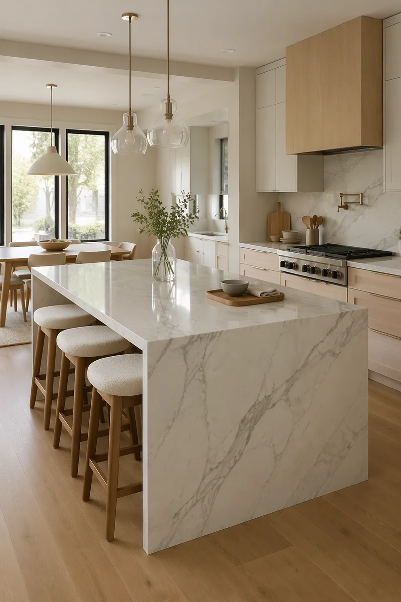 Modern White Marble Kitchen Island Interior