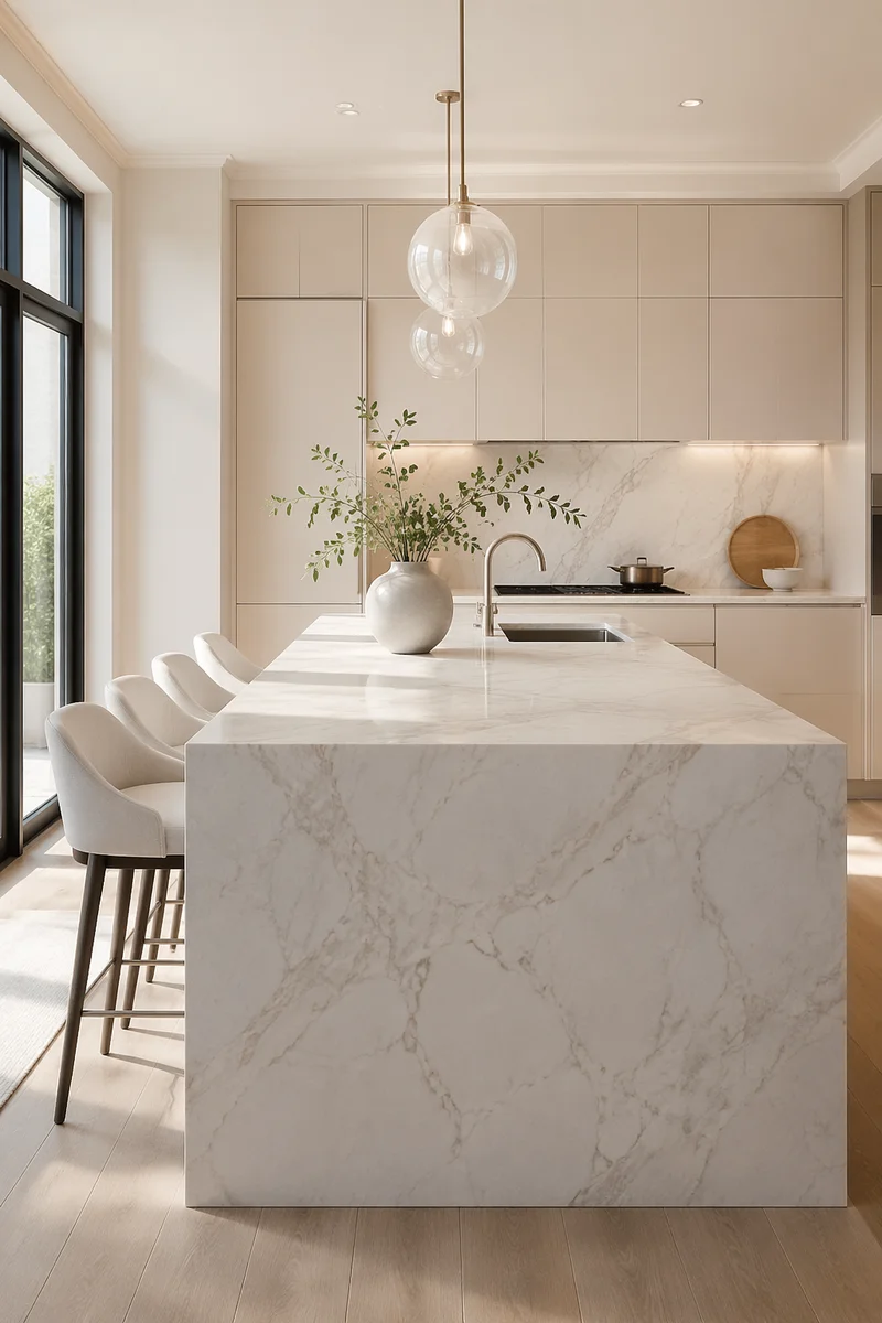 Modern White Marble Kitchen Island Interior
