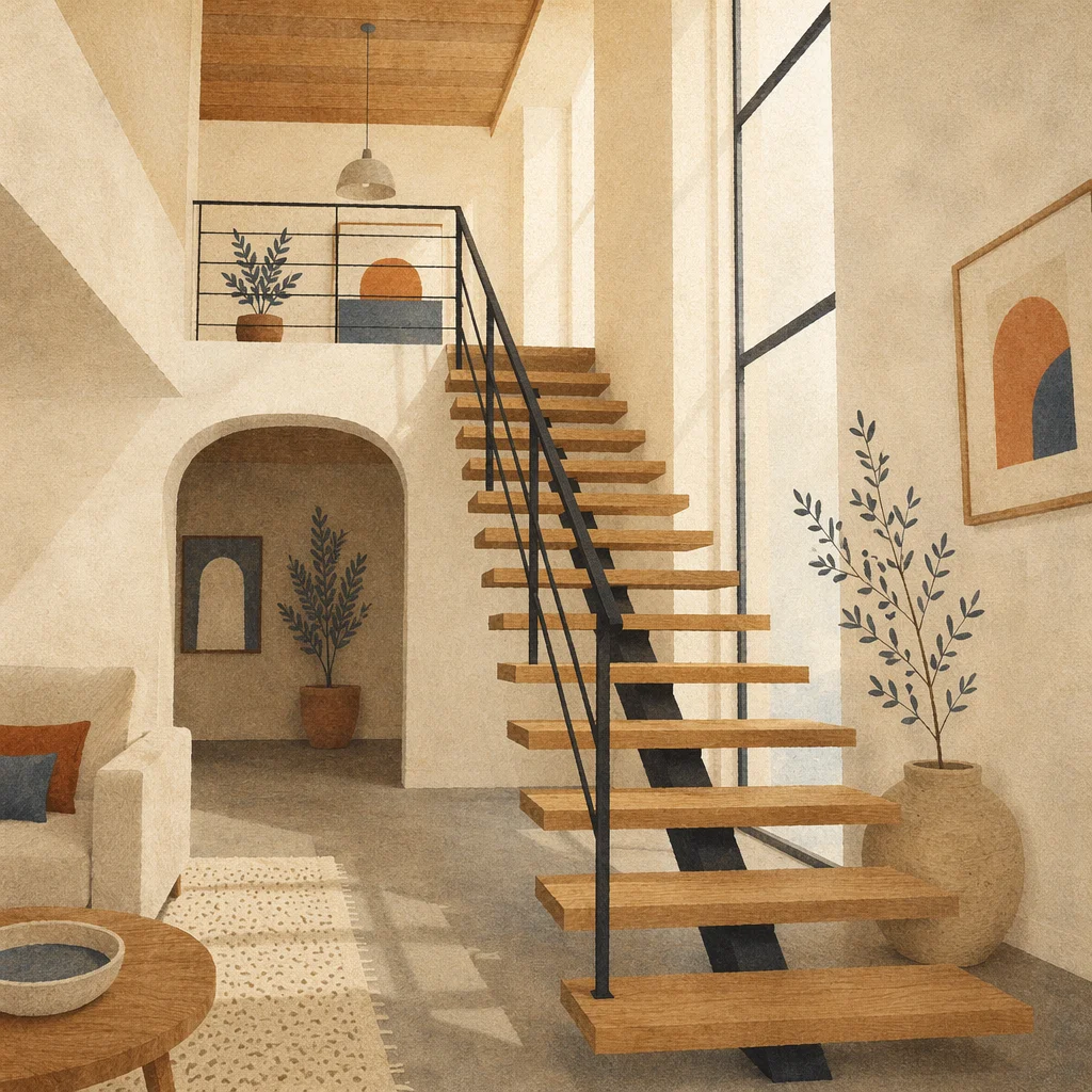 Modern Floating Staircase in Bright Interior