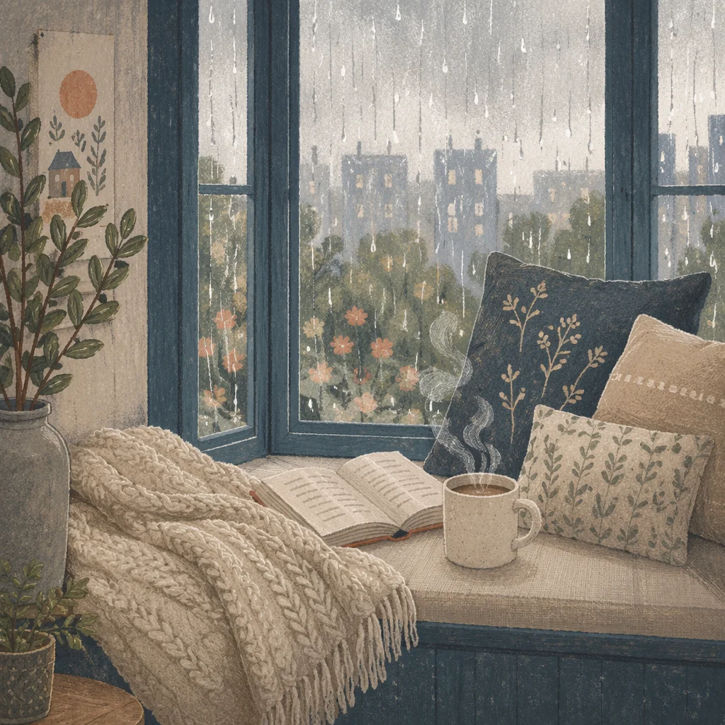Cozy Rainy Day Window Seat Reading Nook