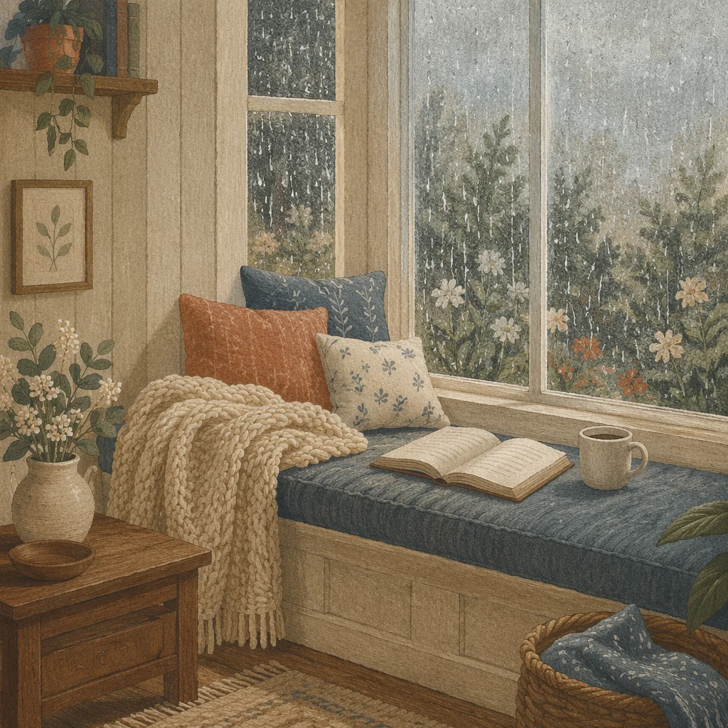 Cozy Rainy Day Window Seat Reading Nook