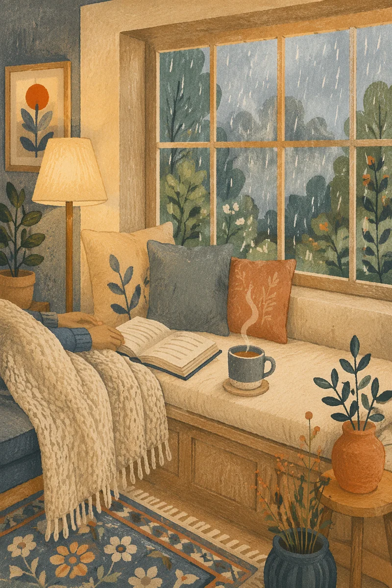 Cozy Rainy Window Seat Reading Nook