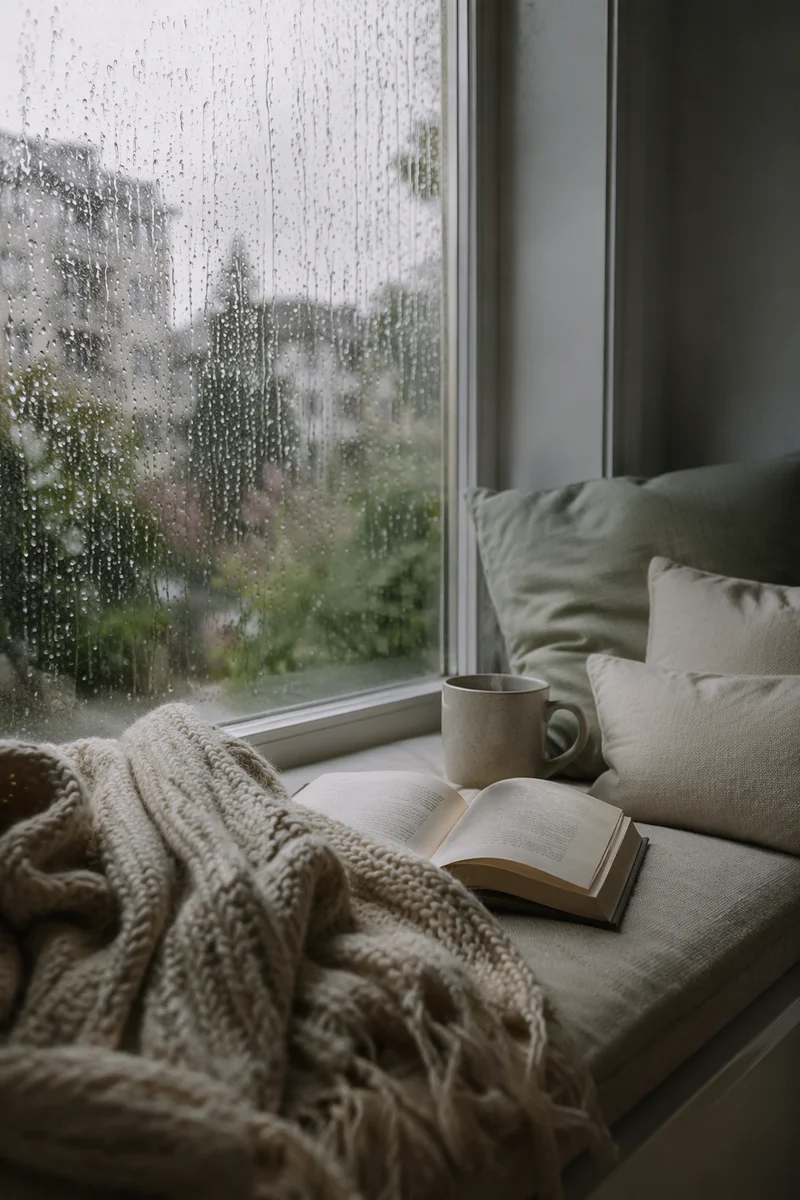 Cozy Rainy Day Window Seat Reading Nook