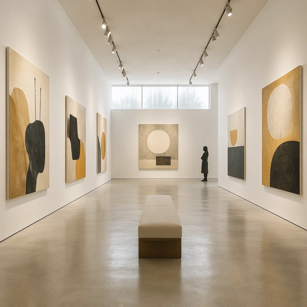 Serene White Gallery with Abstract Paintings