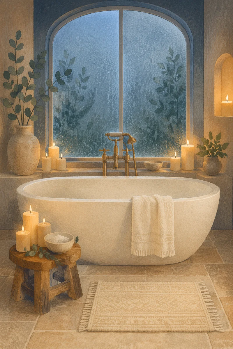 Serene Spa Bathroom with Freestanding Bathtub