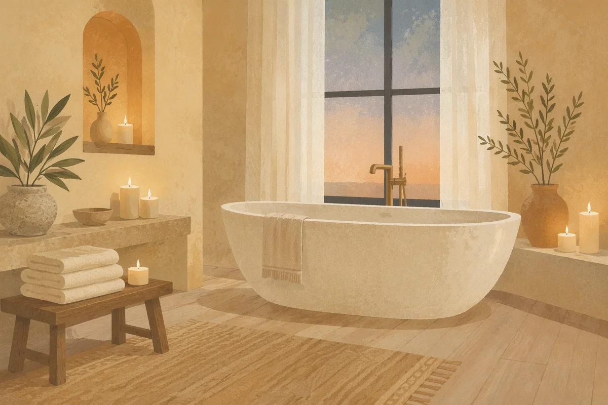 Serene Spa Bathroom with Freestanding Bathtub