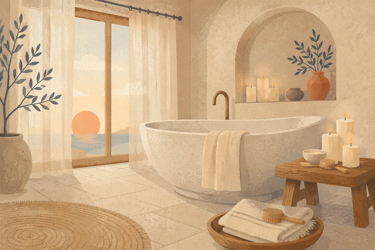Serene Spa Bathroom with Freestanding Bathtub